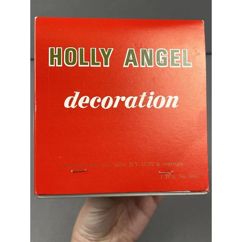 Vintage Commodore Christmas Angel Flocked‎ Red Decoration Holly Side Eye In Box